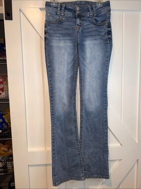 Wallflower Medium Blue Flare Jeans with Faded Detail